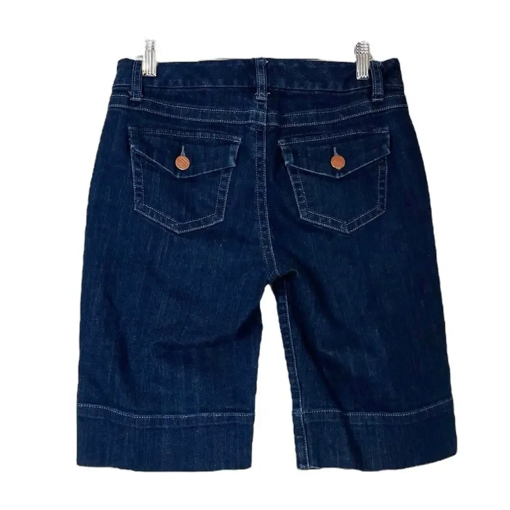 Cabi Jean #891 Shorts Long Bermuda Mid Rise Dark Wash Denim Women’s Size 2